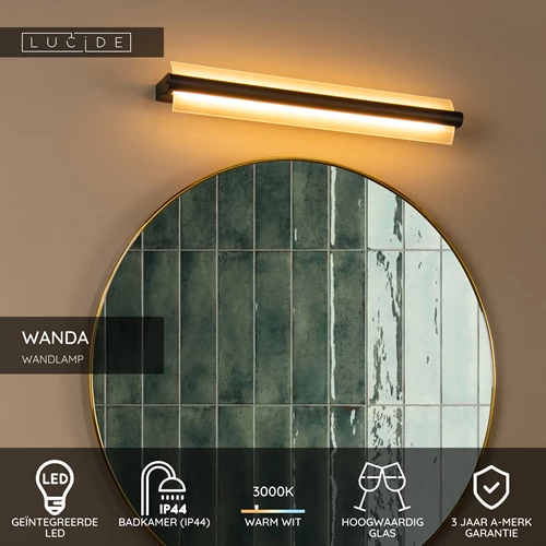 Lucide WANDA - Wandlamp Badkamer - LED - 1x19W 3000K - IP44 - Zwart - USP